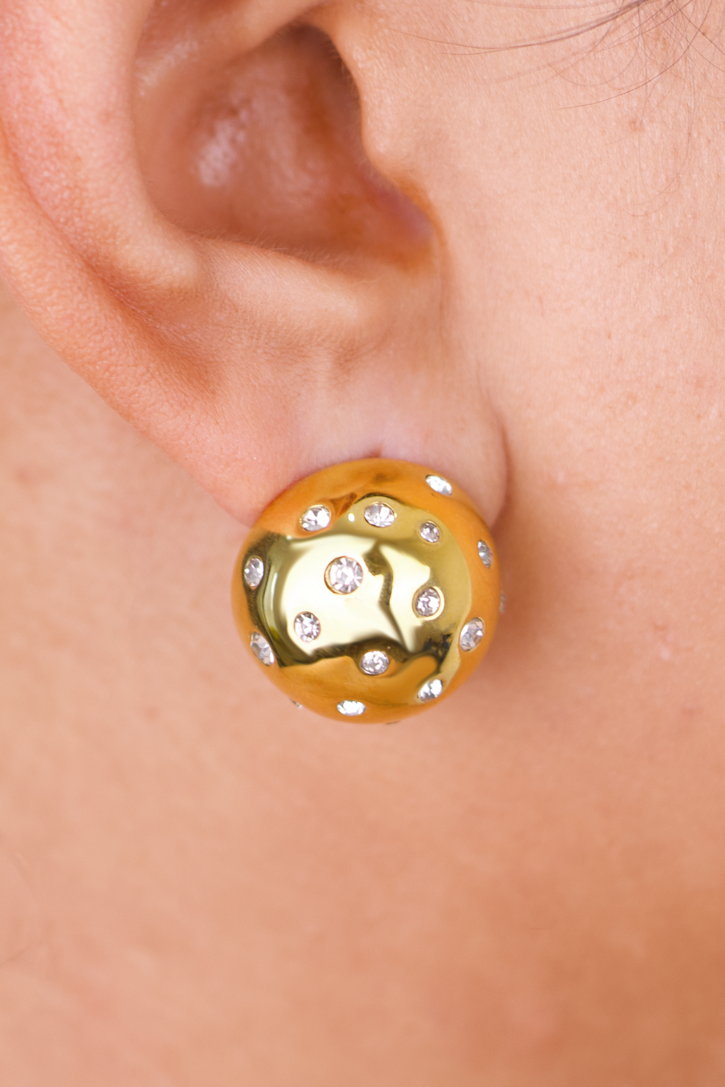 18K Gold Plated Stainless Steel Dome Stud Earrings with Cubic Zirconia