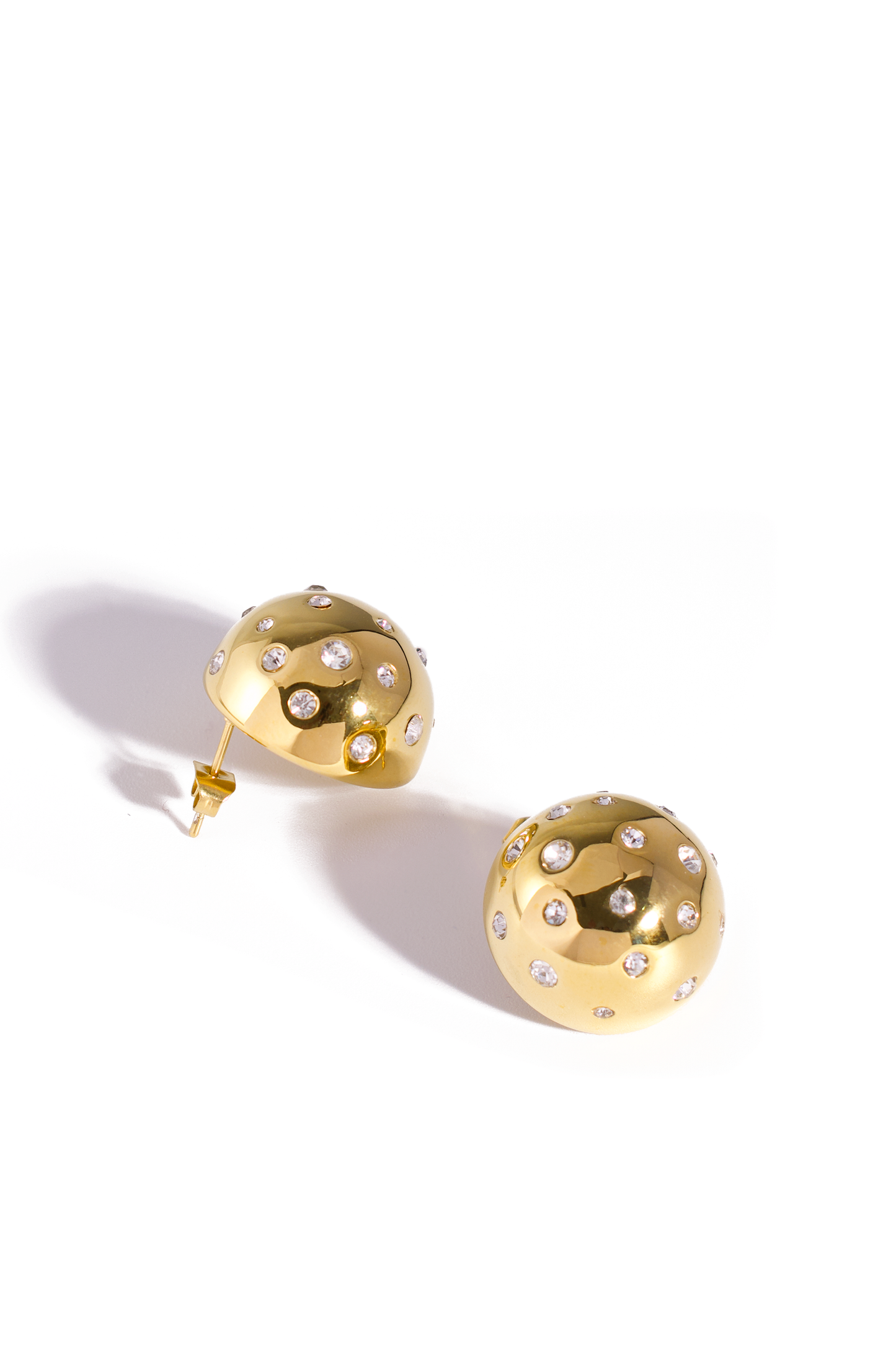 18K Gold Plated Stainless Steel Dome Stud Earrings with Cubic Zirconia