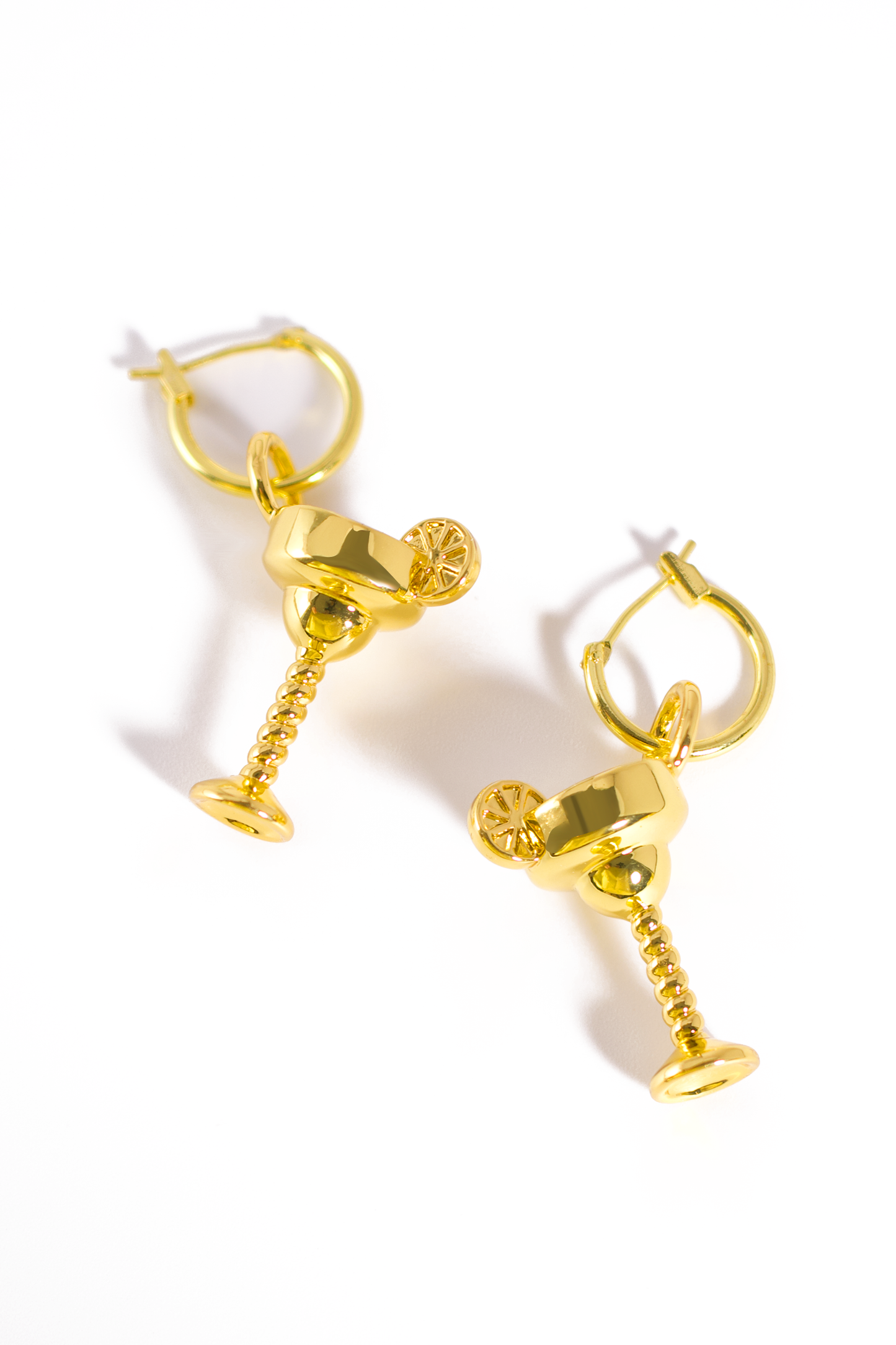 Cocktail Glass Hoop Earrings – Fun Party Jewelry with Lemon Slice Charm, Gold Stainless Steel