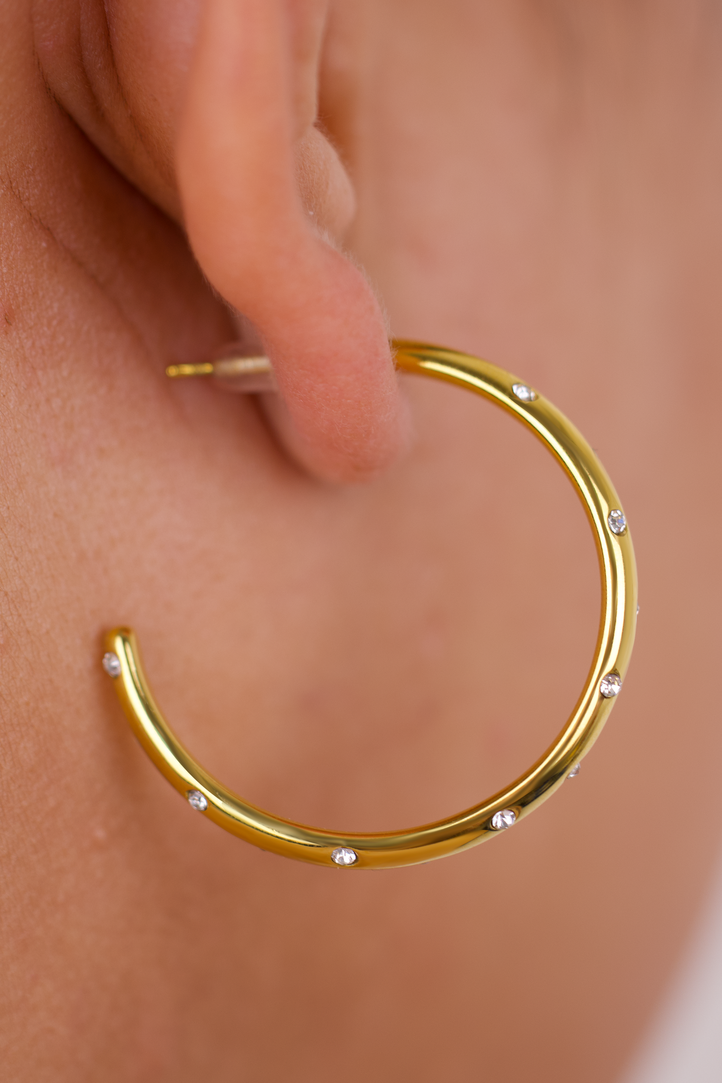 Gold Hoop Earrings with Crystal Accents – Clear or Multicolor Stones