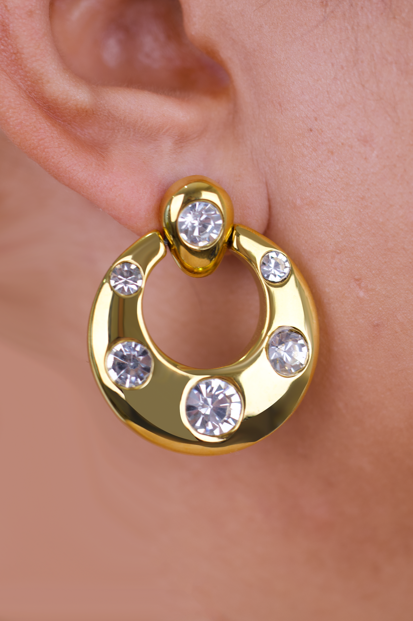 Bold Zirconia-Embellished Disc Earrings – Gold Plated Stainless Stee
