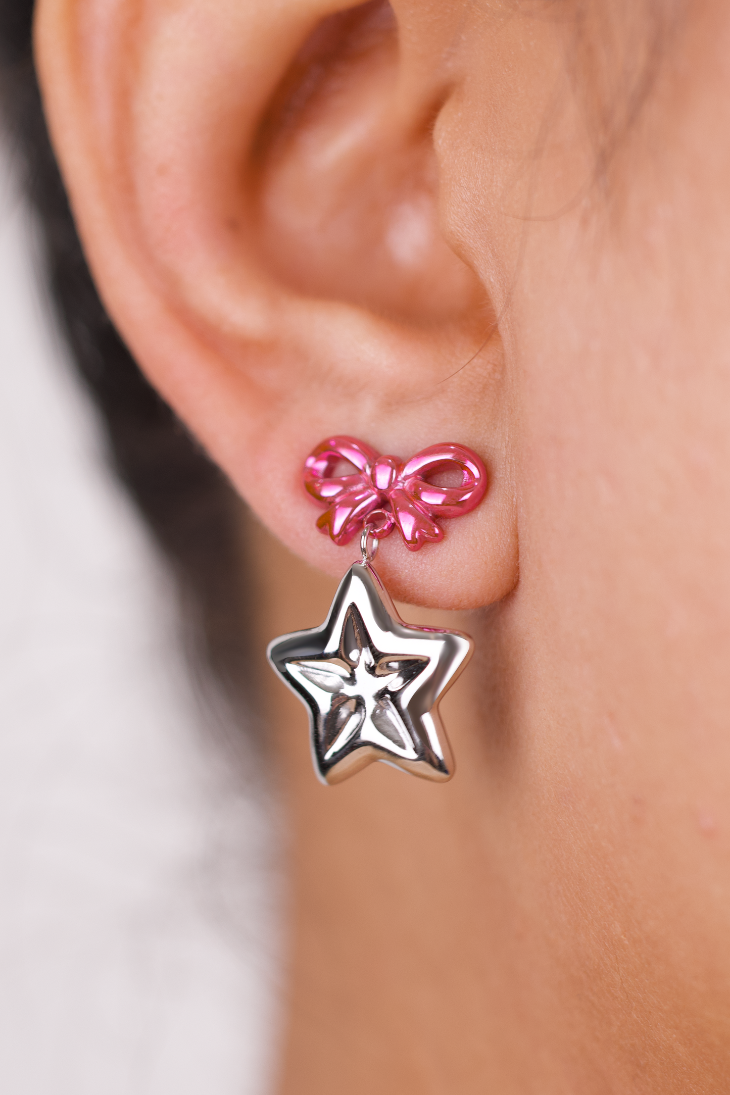 Golden Earrings, 18K Gold Plated Stainless Steel, Non-Tarnish "The Star Bow Tie" Shape