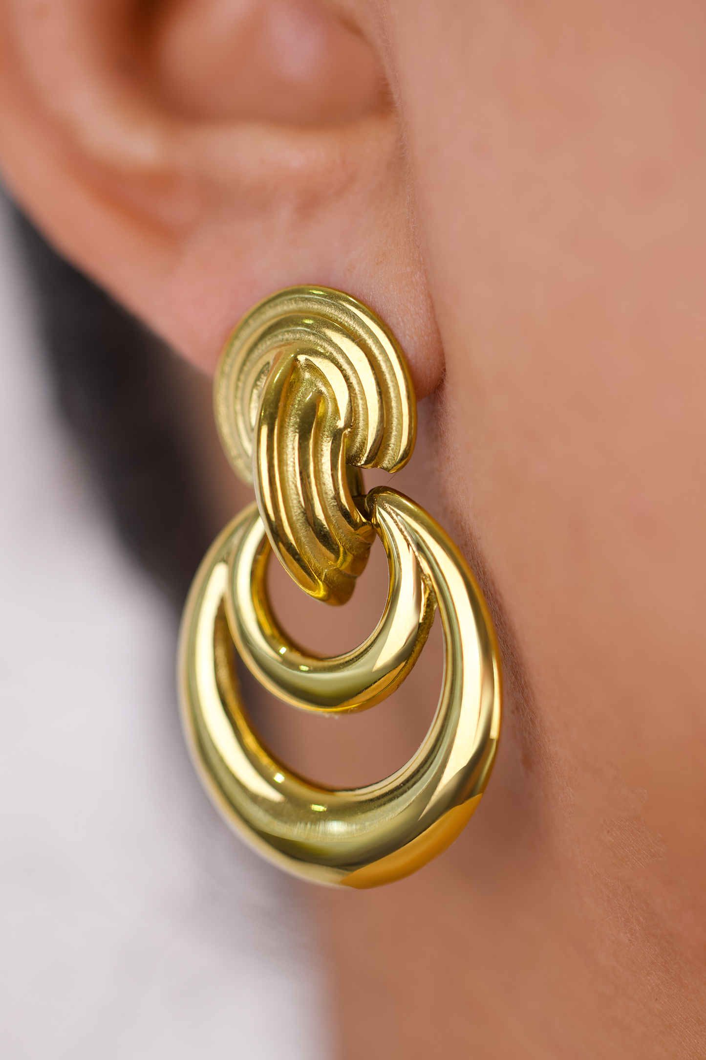 18K Gold Plated Multi-Hoop Drop Earrings – Statement Design Stainless Steel