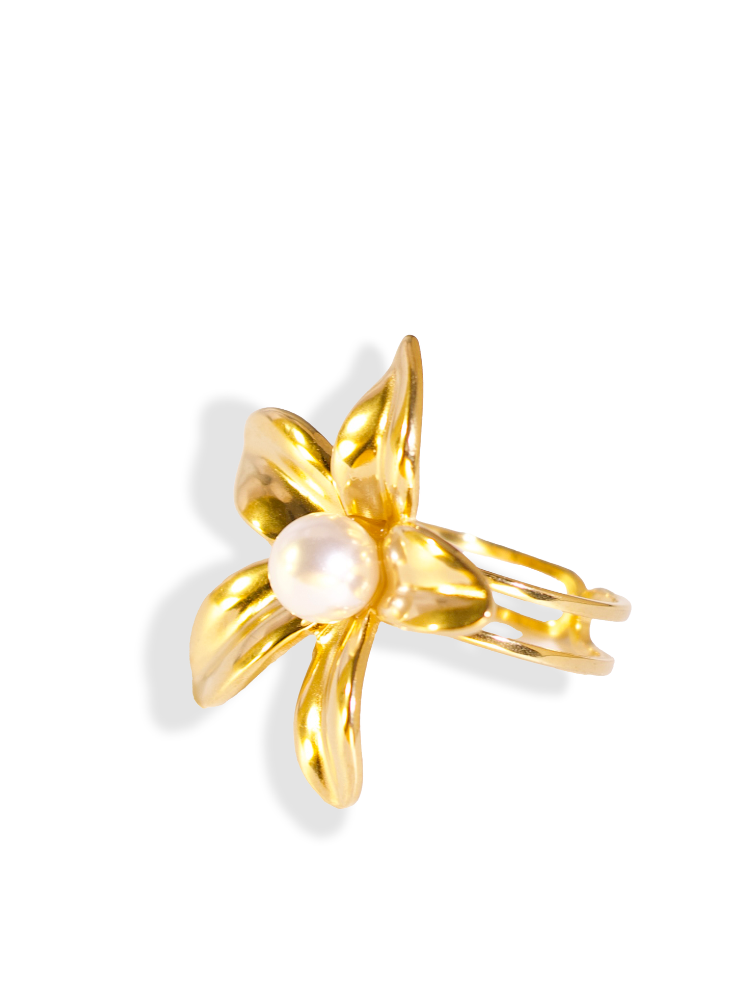 Floral Statement Ring – 18K Gold Plated & Pearl Detail