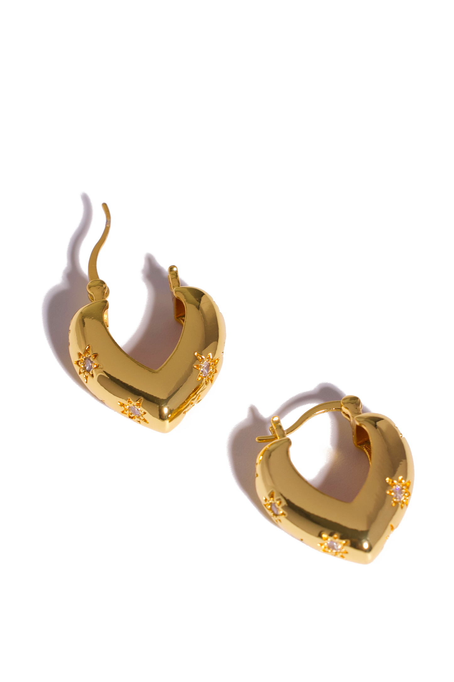 18K Gold Plated Heart Hoop Earrings – Starry Zirconia Design, Stainless Steel