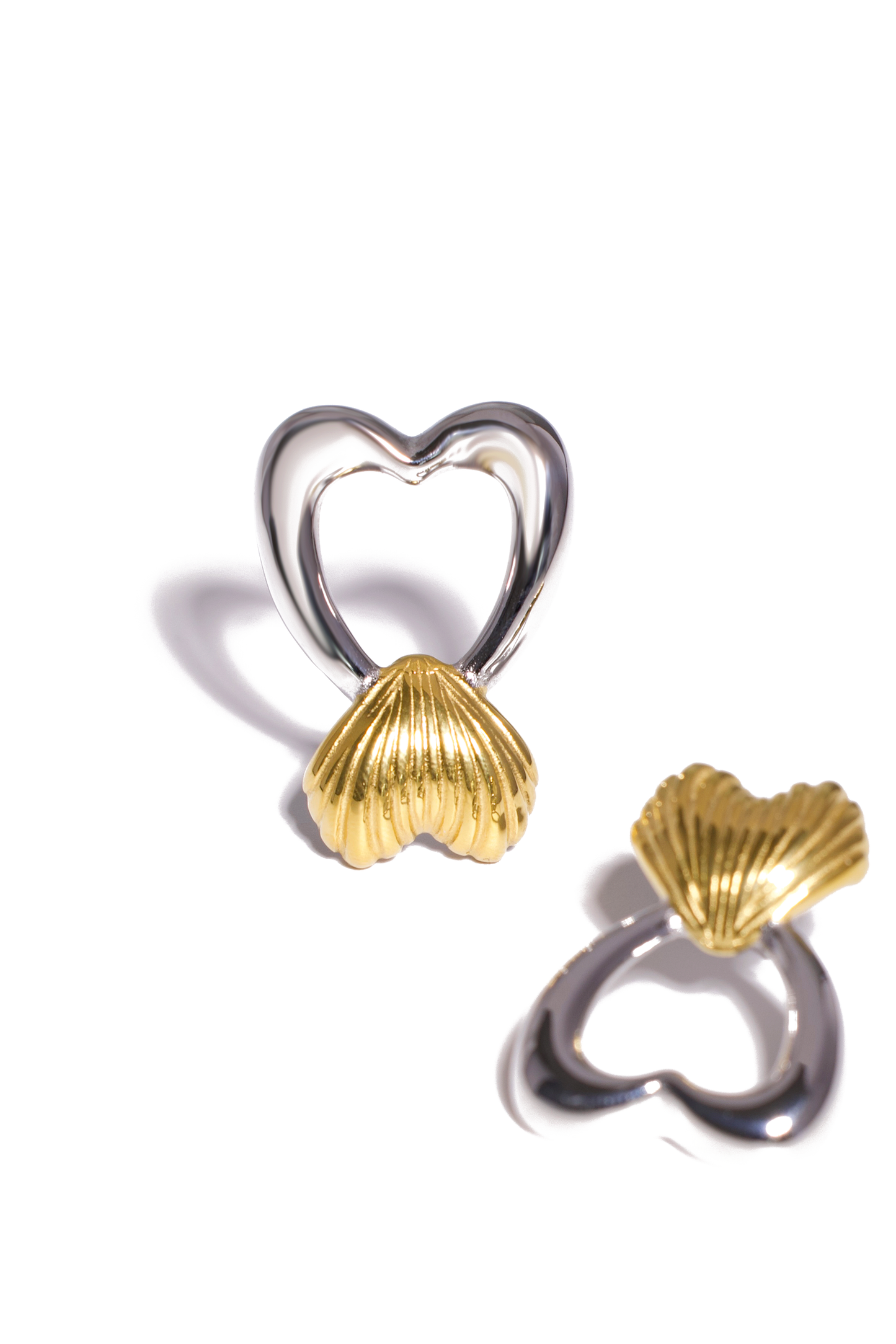 Stud Earrings, 18K Gold Plated Stainless Steel, Non-Tarnish "The Heart & Shell" Shape