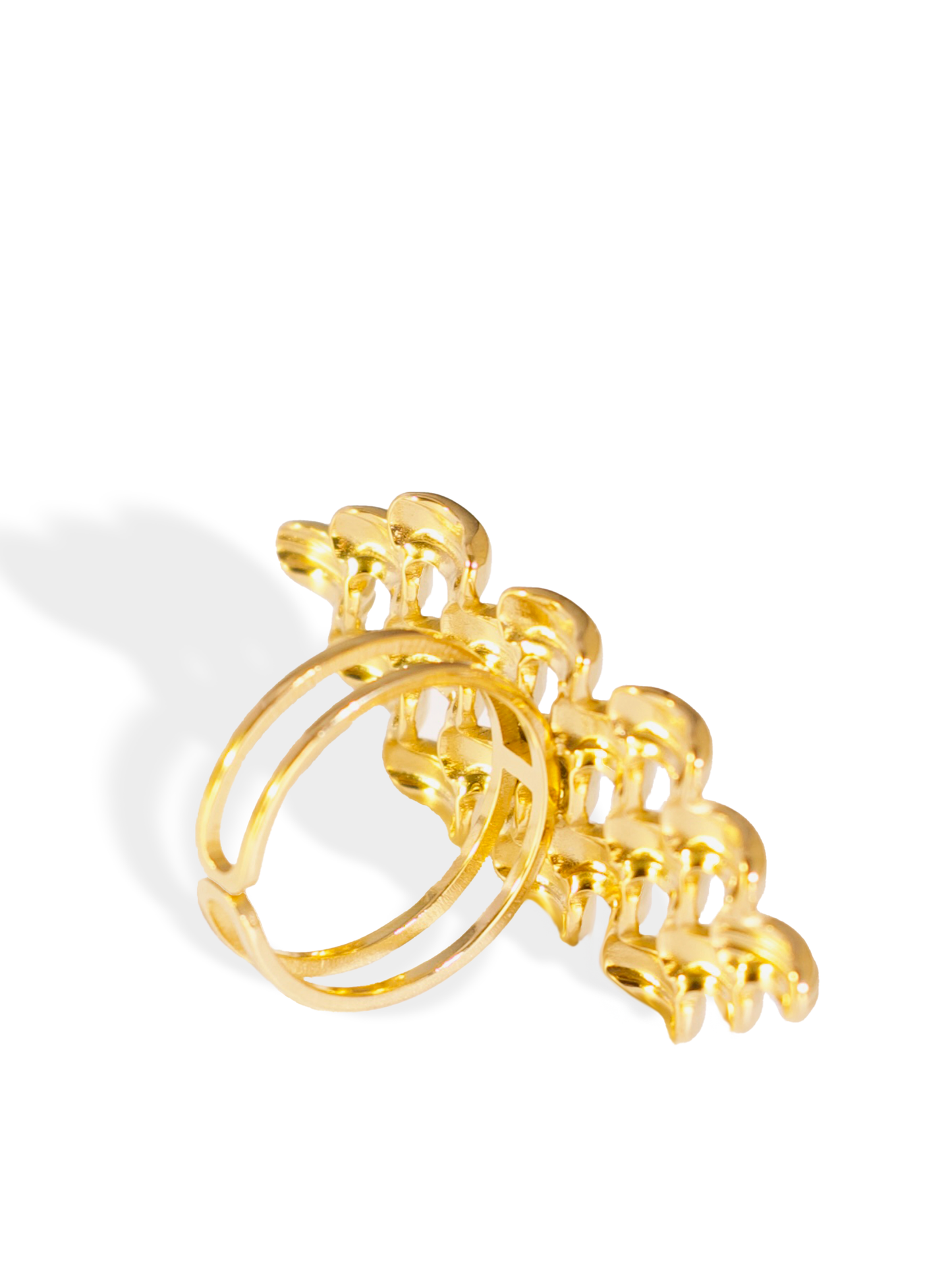 18K Gold Plated Geometric Open Ring – Stainless Steel Adjustable Design