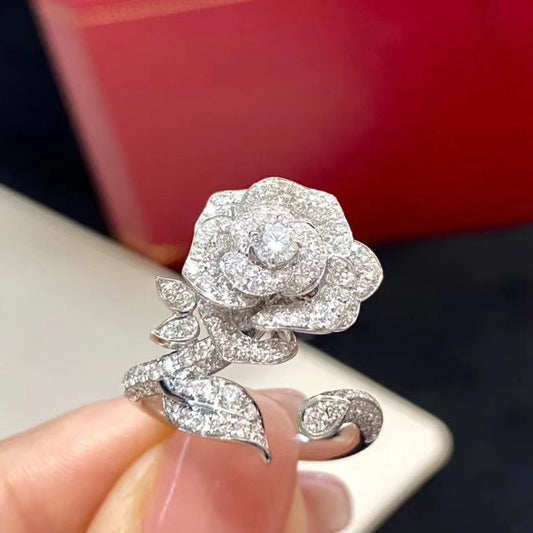 Rose Jewelry, Sparkling Silvery Large Ring for Women