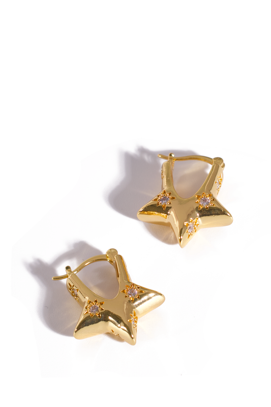 18K Gold Plated Star Hoop Earrings with Zirconia Accents