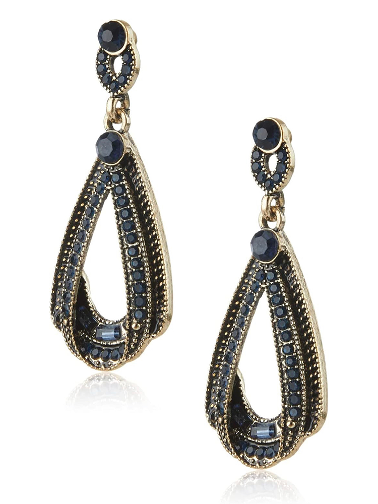 Sparkling Black Water Drop Dangle Earrings