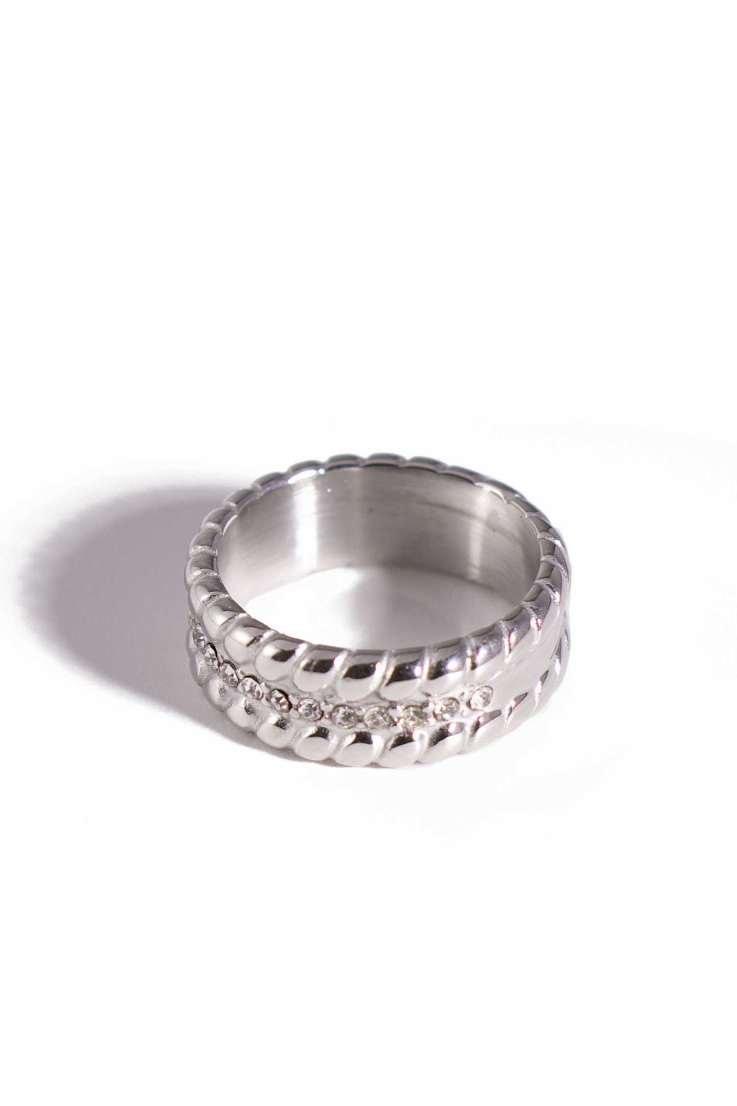 [Ring] Gold & Silver Stainless Steel Bands with CZ Accents, 18K Gold Plated