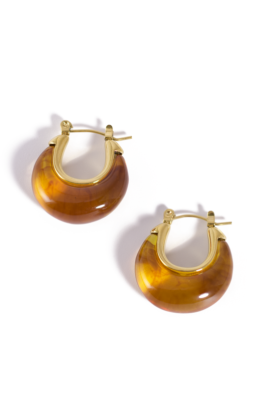 Minimalist Resin Hoop Earrings – Classic Transparent & Amber Color Options, Lightweight Everyday Jewelry
