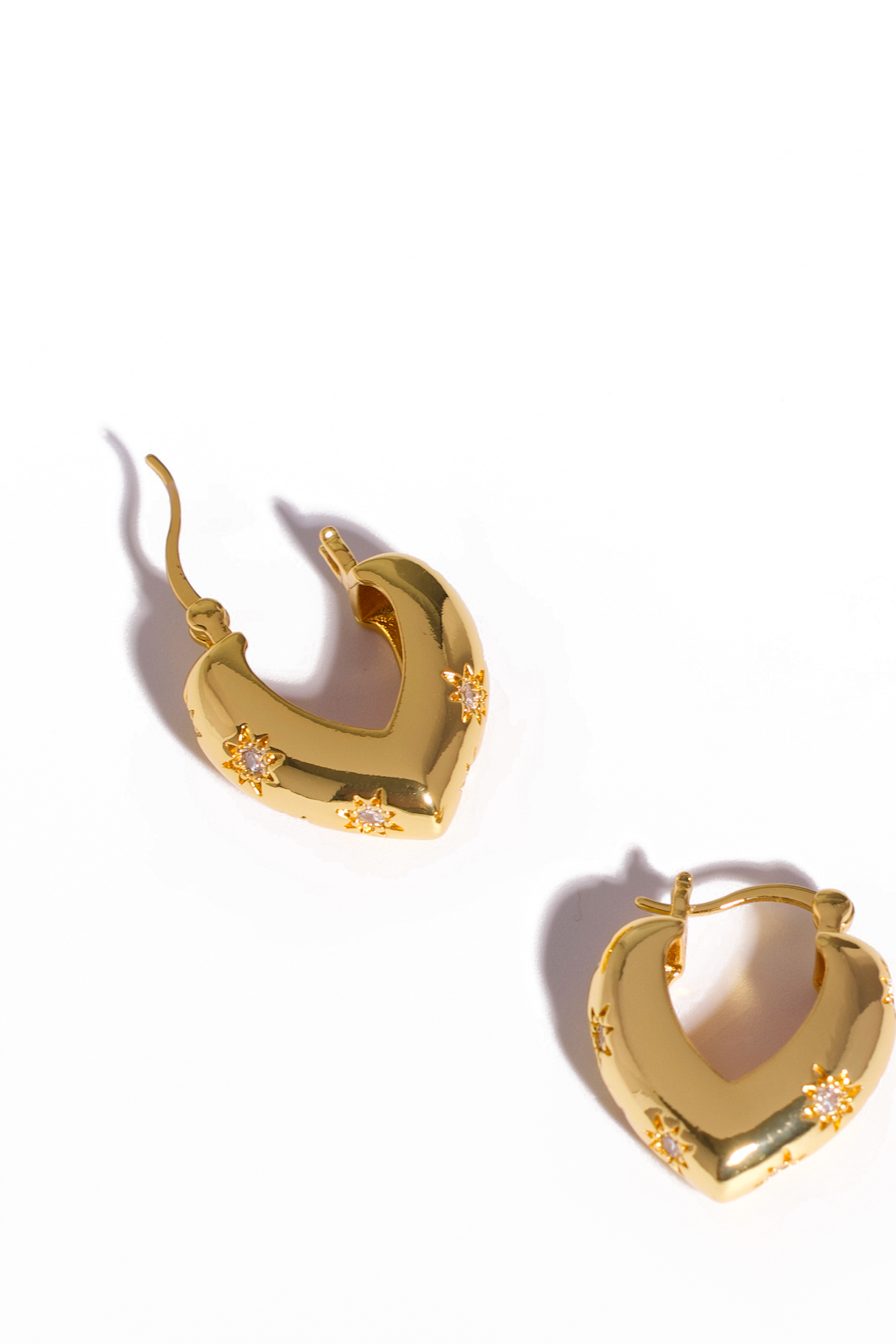 18K Gold Plated Heart Hoop Earrings – Starry Zirconia Design, Stainless Steel