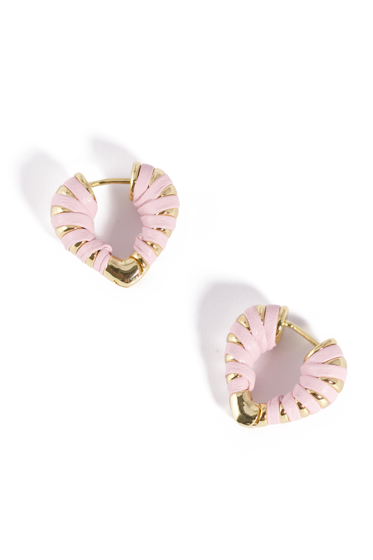 Trendy Pink Wrapped Hoop Earrings – Gold Stainless Steel Statement Huggies with Soft Rubber Detail