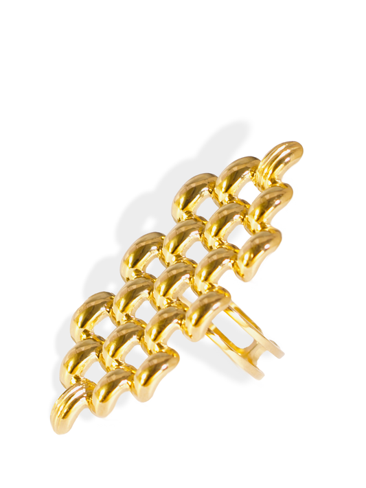 18K Gold Plated Geometric Open Ring – Stainless Steel Adjustable Design