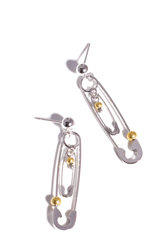 Chunky Dangle Earrings, 18K Gold Plated Stainless Steel, Non-Tarnish "The Pin" Shape