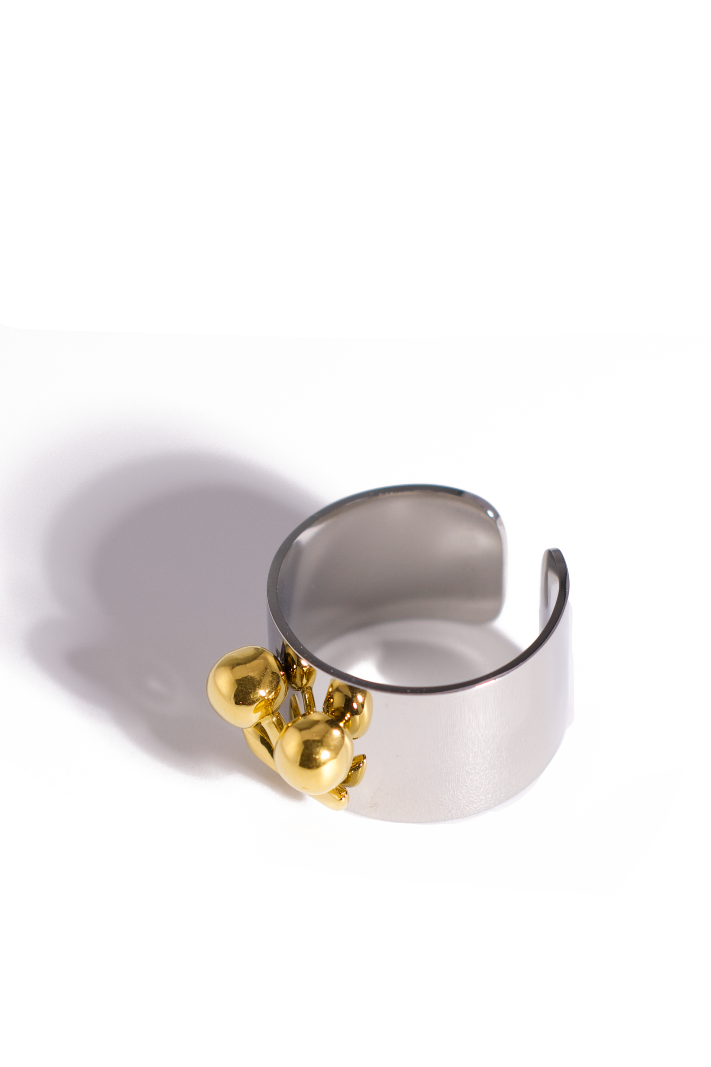 [Ring] Trendy Cherry Statement Ring – Adjustable Wide Cuff, Stainless Steel Cocktail Ring in Gold or Silver