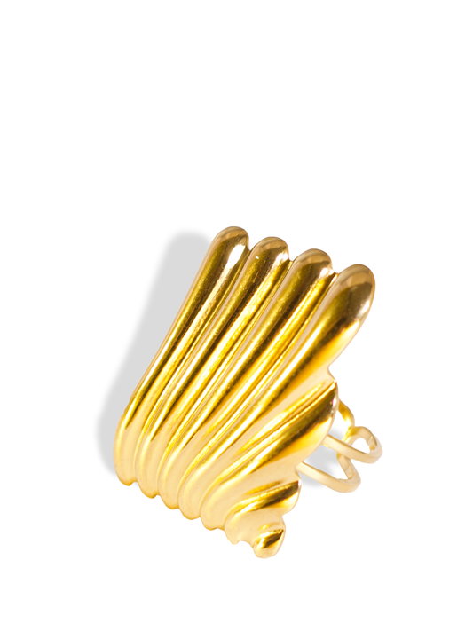 18K Gold Plated Ripple Ring – Adjustable Wide Band Design