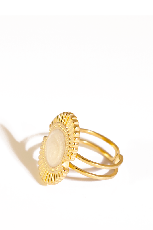 18K Gold Plated Vintage Oval Ring – Enamel Center, Stainless Steel