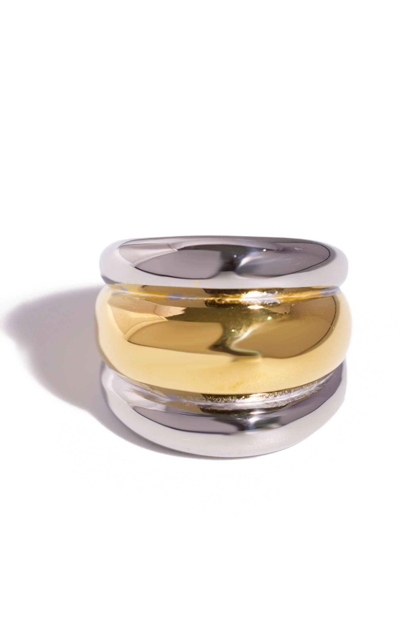 [Ring] Bold Duo-Tone Dome Ring – 18K Gold Plated Stainless Steel
