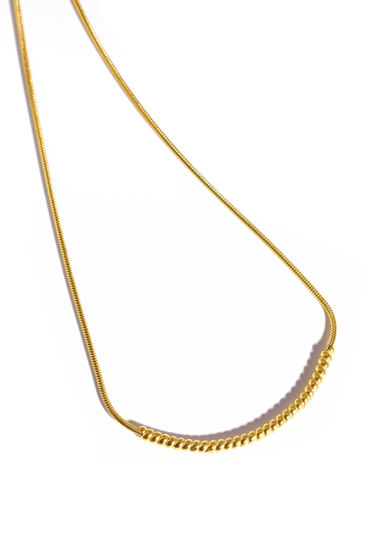 18K Gold Plated Stainless Steel Beaded Snake Chain Necklace – Minimalist Layering Jewelry for Women