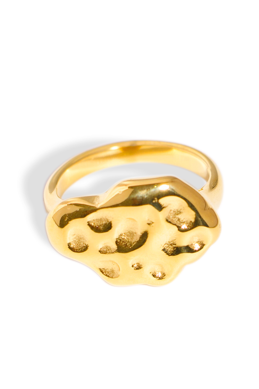 [Ring] Golden Ring, 18K Gold Plated Stainless Steel, Non-Tarnish “Cookie” Shape Ring