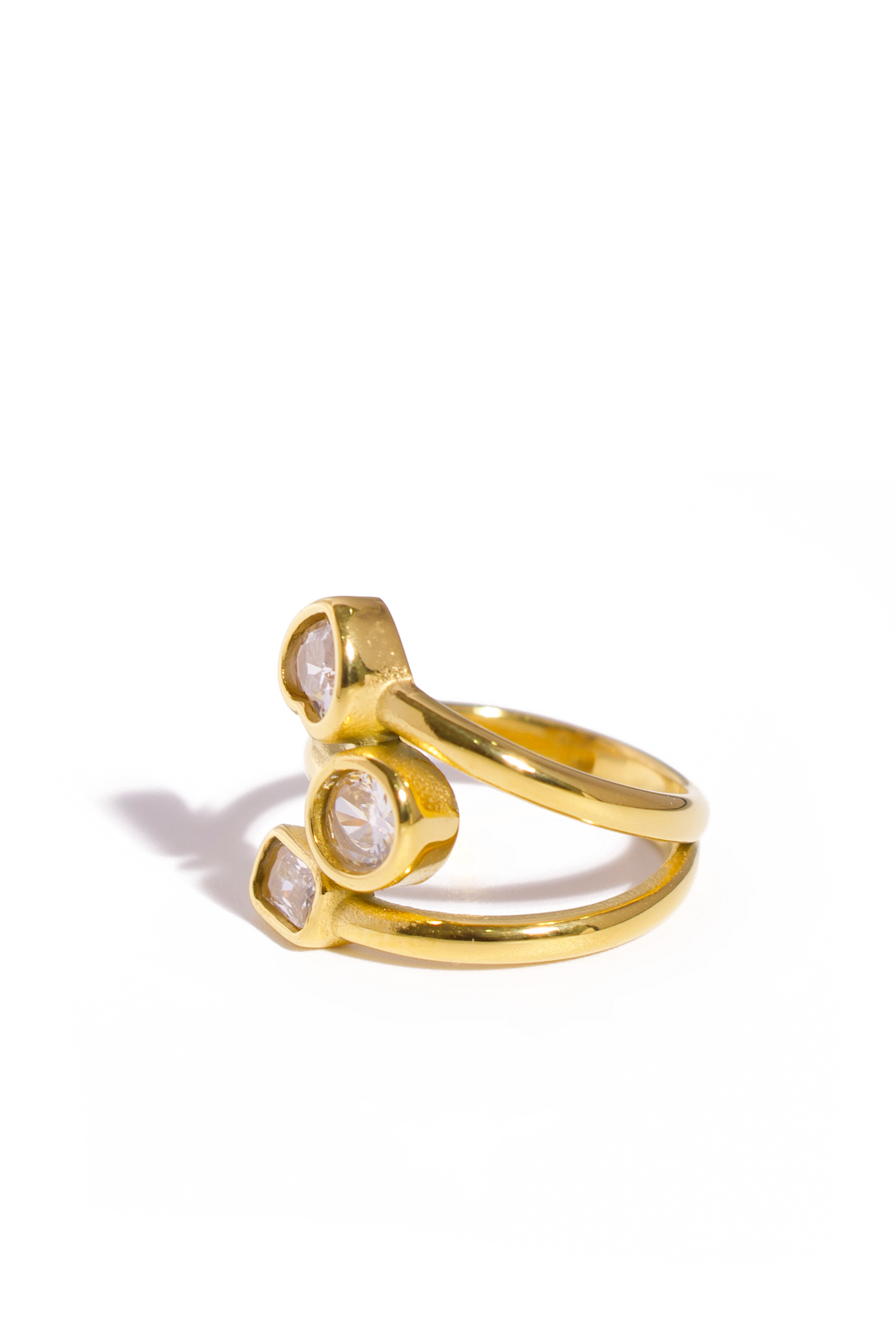 [Ring] Triple Sparkle Ring – 18K Gold Plated Stainless Steel with Clear Zirconia