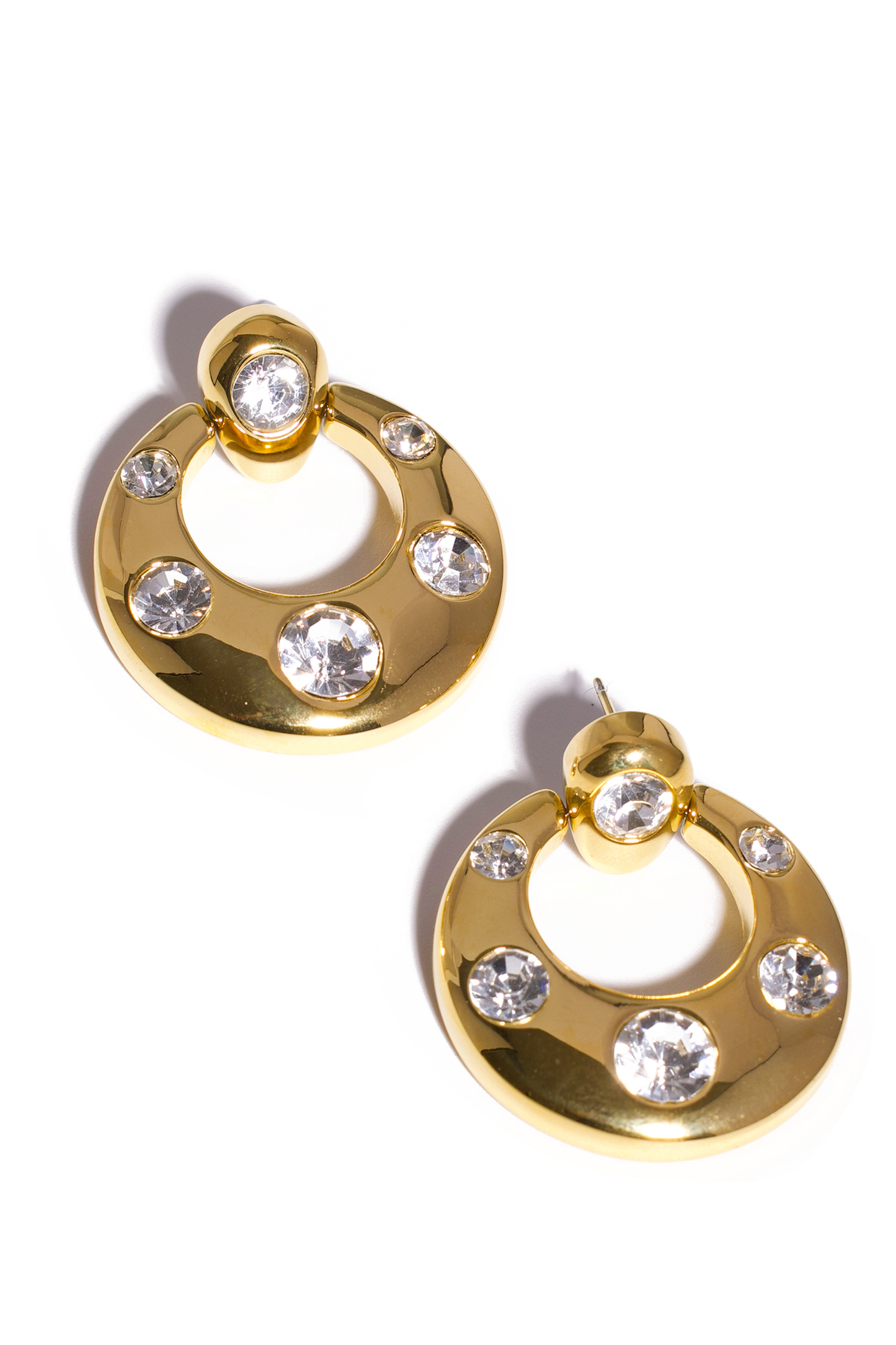 Bold Zirconia-Embellished Disc Earrings – Gold Plated Stainless Stee