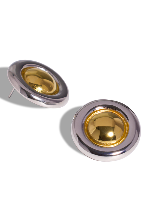 Round Disc Stud Earrings, 18K Gold Plated Stainless Steel, Non-Tarnish