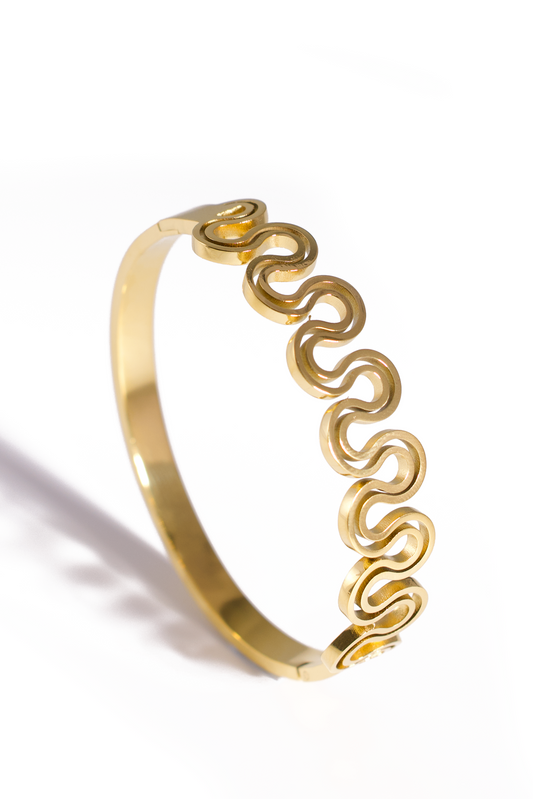 [Bracelet] Wave Link Gold Bangle – Modern Flow Design in Stainless Steel