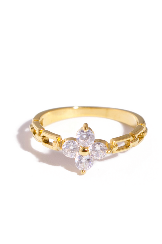 [Ring] Blossom Glow Ring – 18K Gold Plated Stainless Steel, Premium Zirconia Inlay