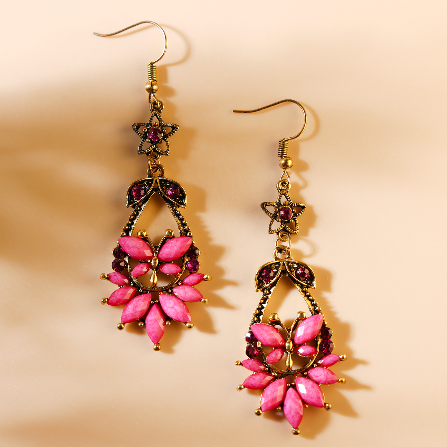 Pink Bohemian Style Dangle Earrings, Women Jewelry