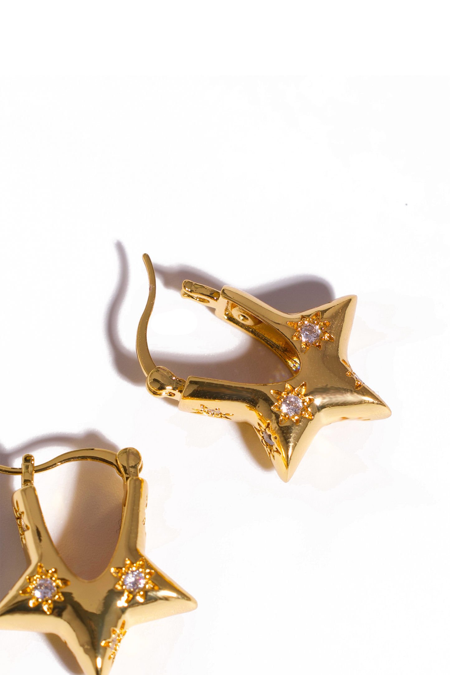 18K Gold Plated Star Hoop Earrings with Zirconia Accents