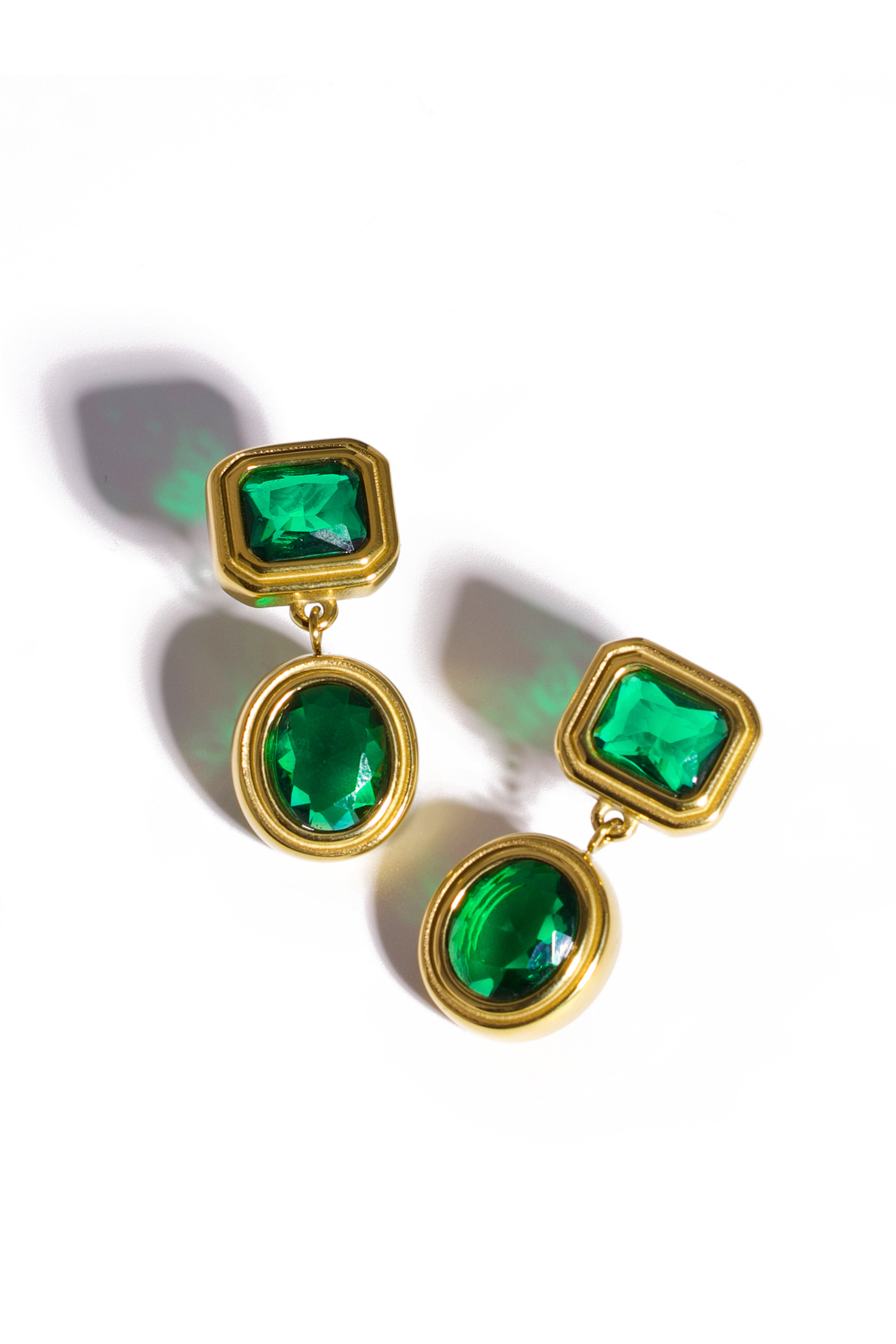 Elegant Drop Earrings – Stainless Steel Gold Plated with Cubic Zirconia, Available in Clear or Green Stones