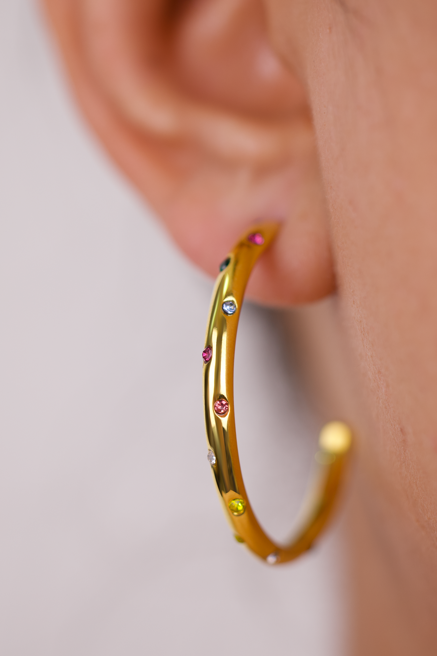 Gold Hoop Earrings with Crystal Accents – Clear or Multicolor Stones