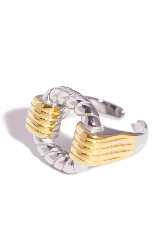 [Ring] Urban Chic Dual-Tone Statement Ring, Stainless Steel 18K Gold-Plated