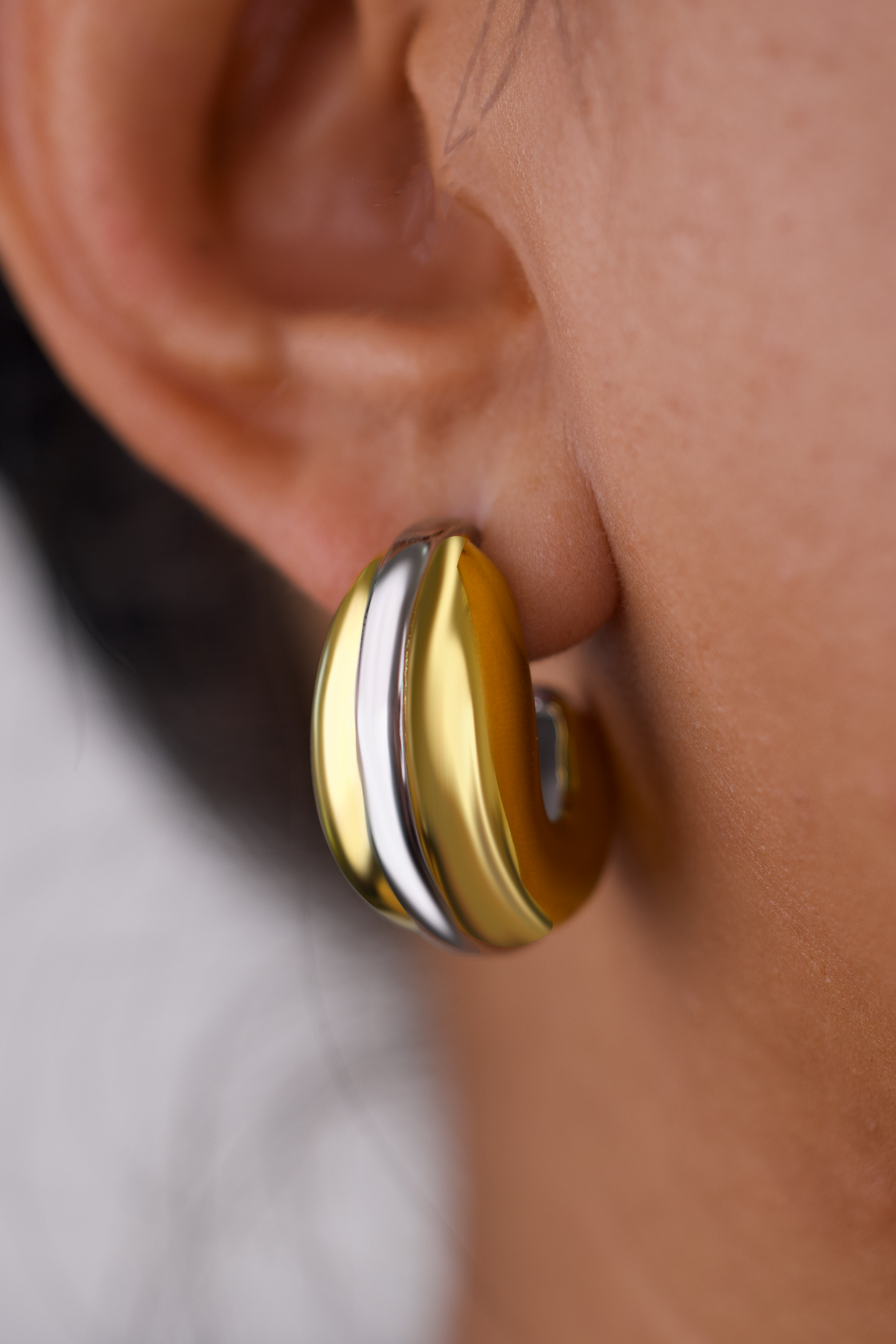 18K Gold Plated Chunky C-Shape Hoop Earrings – Modern Design