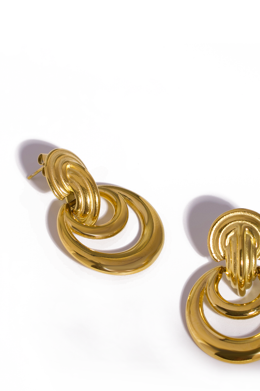 18K Gold Plated Multi-Hoop Drop Earrings – Statement Design Stainless Steel