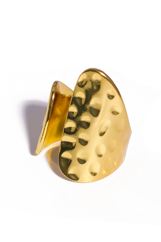 [Ring] Aurora Hammered Open Ring – 18K Gold Plated Stainless Steel Statement Band