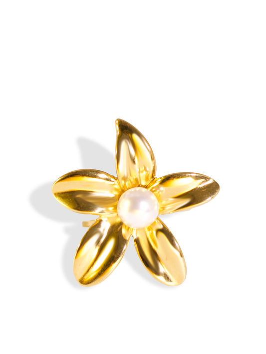 Floral Statement Ring – 18K Gold Plated & Pearl Detail