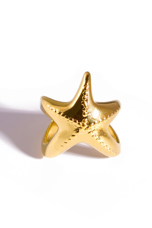 [Ring] Gold Openwork Starfish Ring – Bold Textured Ocean-Inspired Statement Jewelry