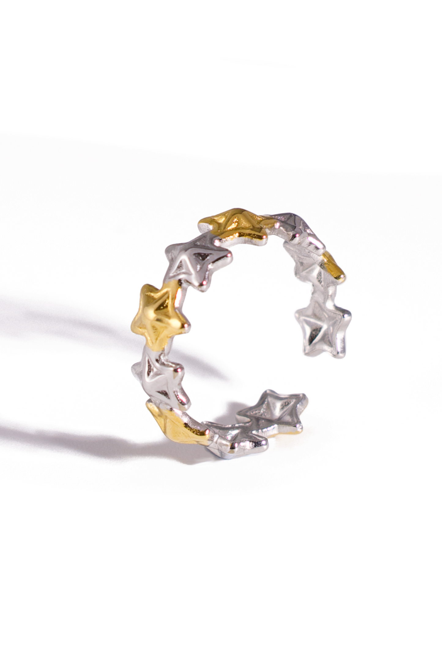 [Ring] Starry Duo Stainless Steel Ring – Two-Tone Gold & Silver Star Band, Adjustable Celestial Jewelry for Women