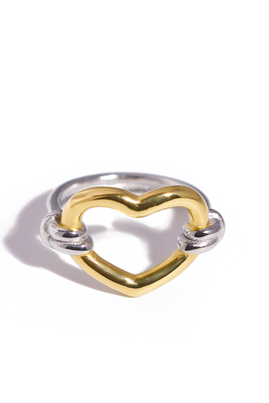 [Ring] Two-Tone Open Heart Ring – Modern Love Statement, Stainless Steel