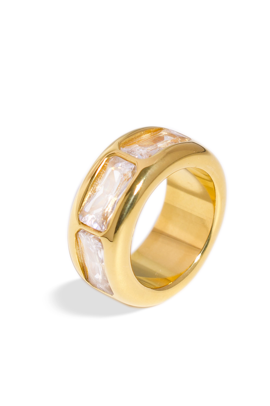 [Ring] Golden Ring, 18K Gold Plated Stainless Steel, Non-Tarnish Premium Zirconia Ring