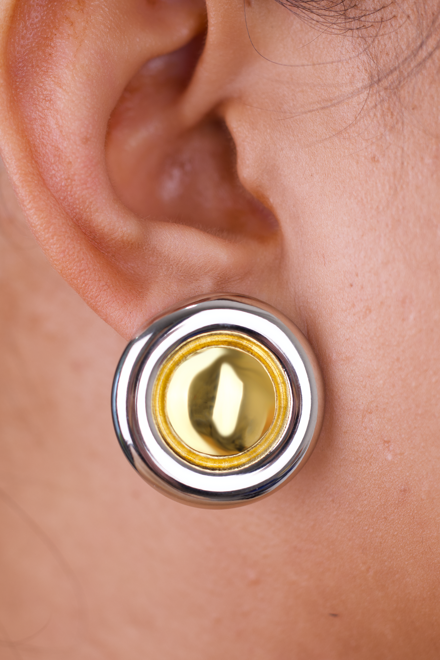 Round Disc Stud Earrings, 18K Gold Plated Stainless Steel, Non-Tarnish
