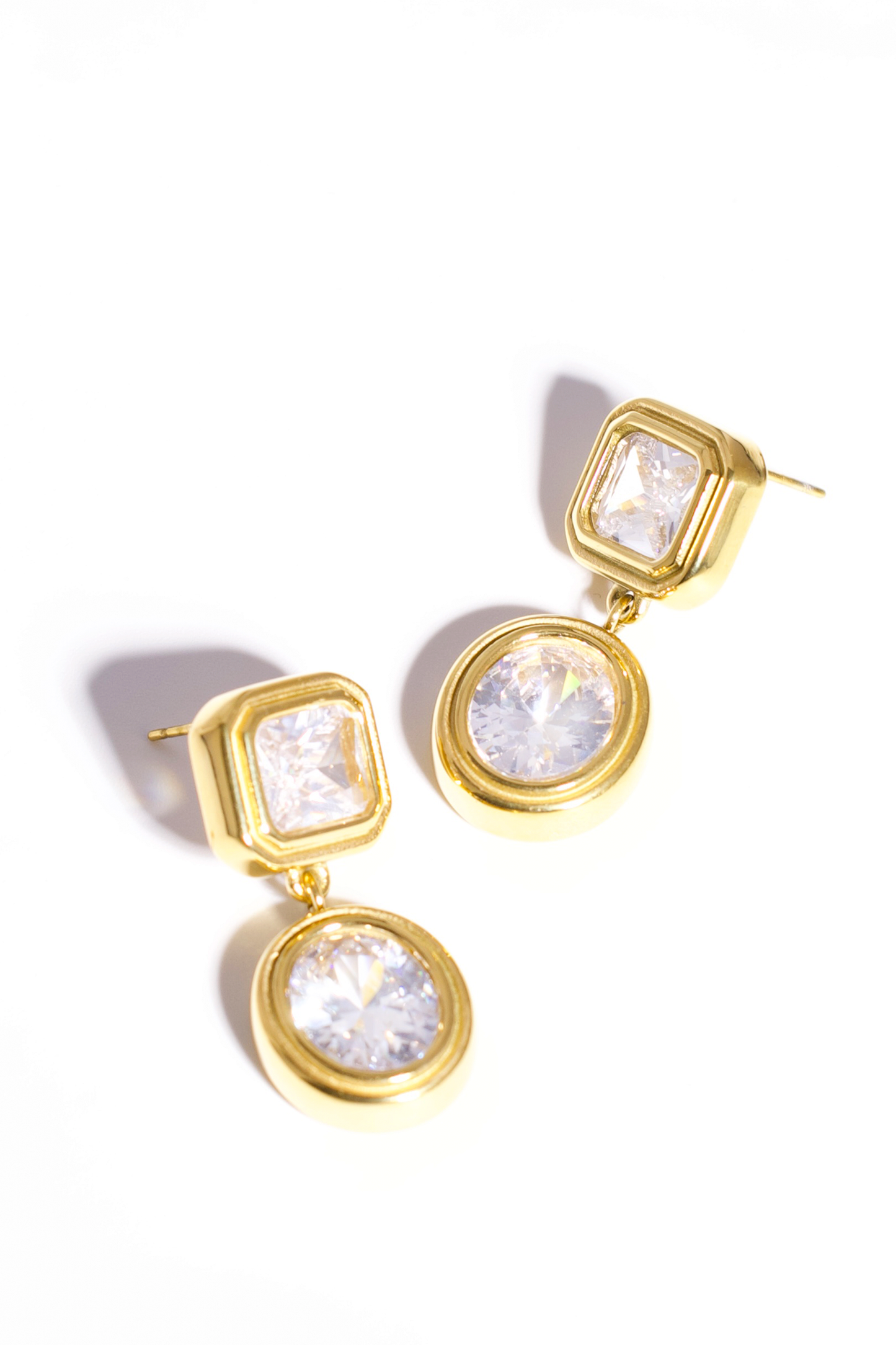 Elegant Drop Earrings – Stainless Steel Gold Plated with Cubic Zirconia, Available in Clear or Green Stones