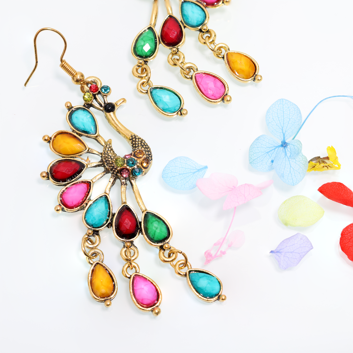 Peacock Dangle Earrings Multi Color