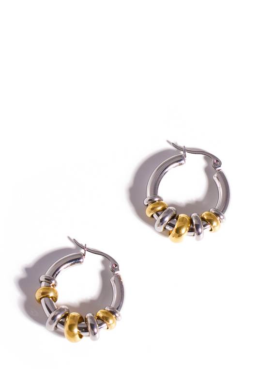 18K Gold Plated Stainless Steel Hoop Earrings with Removable Beads – DIY Interchangeable Two-Tone Jewelry for Women