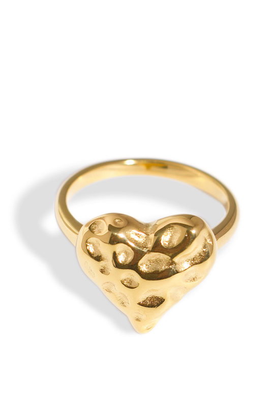 [Ring] Golden Ring, 18K Gold Plated Stainless Steel, Non-Tarnish “Heart Cookie” Shape Ring
