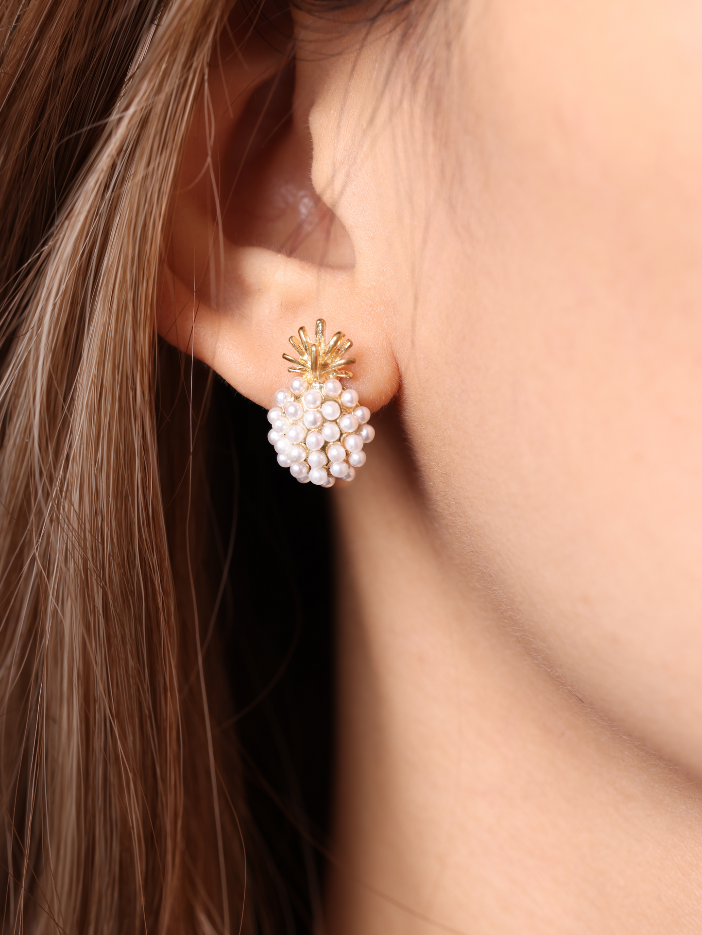 Pineapple Ear Studs, Fruite Earrings, Pearls